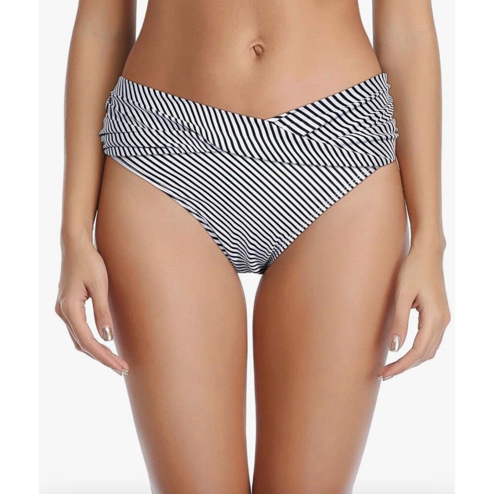 Womens Tempt Me Twist Bikini Bottom Moderate High Cut Bathing Suit Bottom Sz L